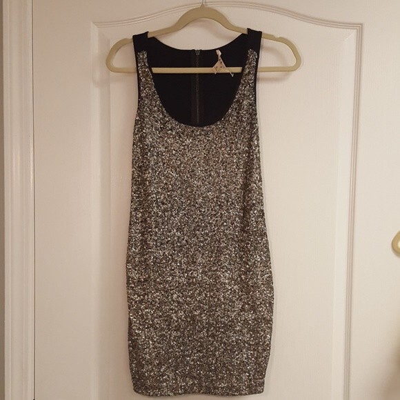 Chelsea + Violet Gold Sequin Body Con Dress - Picture 1 of 5
